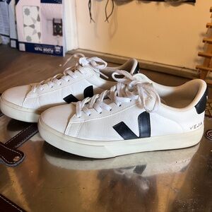 Veja White Leather Sneakers with Black V Logo